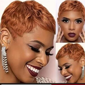 4inch Reddish Brown Straight  Pixie Cut Human Hair Wig